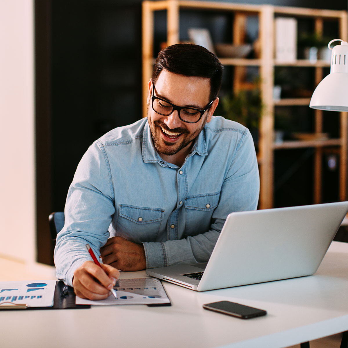 Insurance agent working on a plan