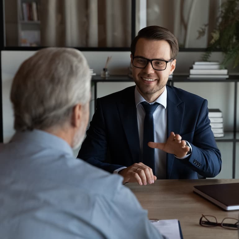 Insurance agent talking to a customer